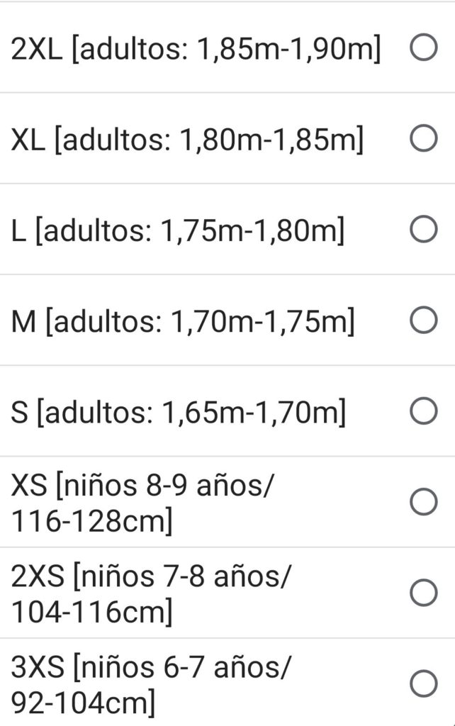 GUIA DE TALLAS